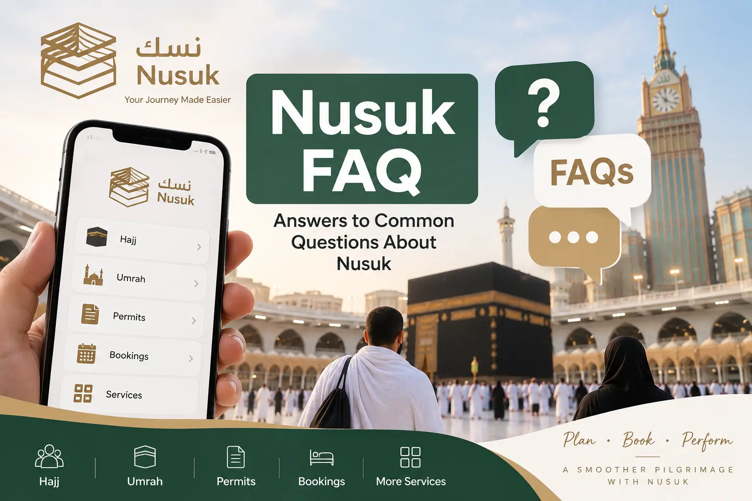 Nusuk FAQ frequently asked questions about Hajj and Umrah services