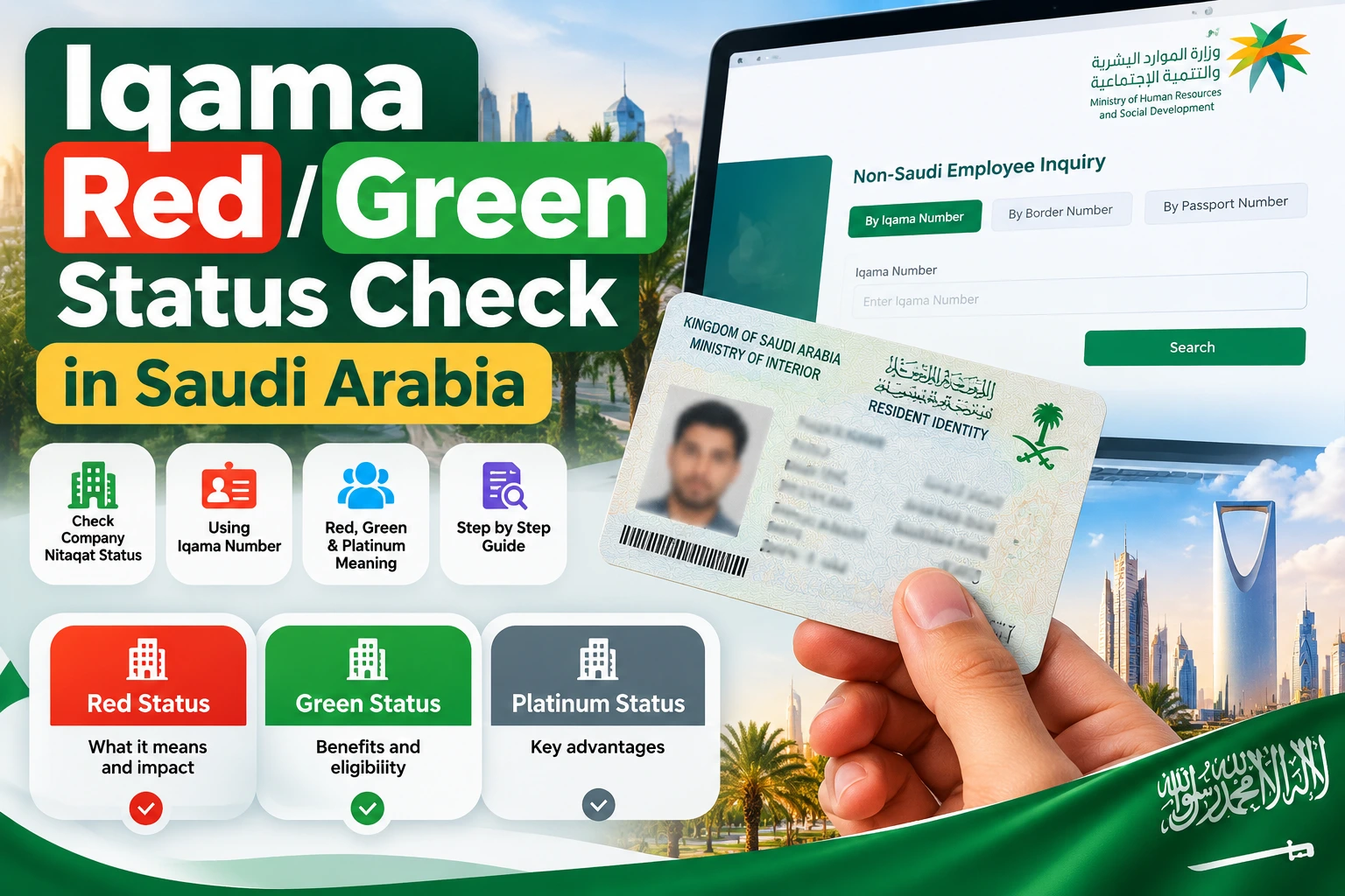 Iqama red green status check in Saudi Arabia showing Nitaqat status inquiry